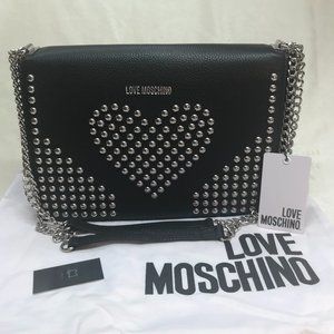 NWT LOVE MOSCHINO Leather Studded Heart Chain Strap Bag